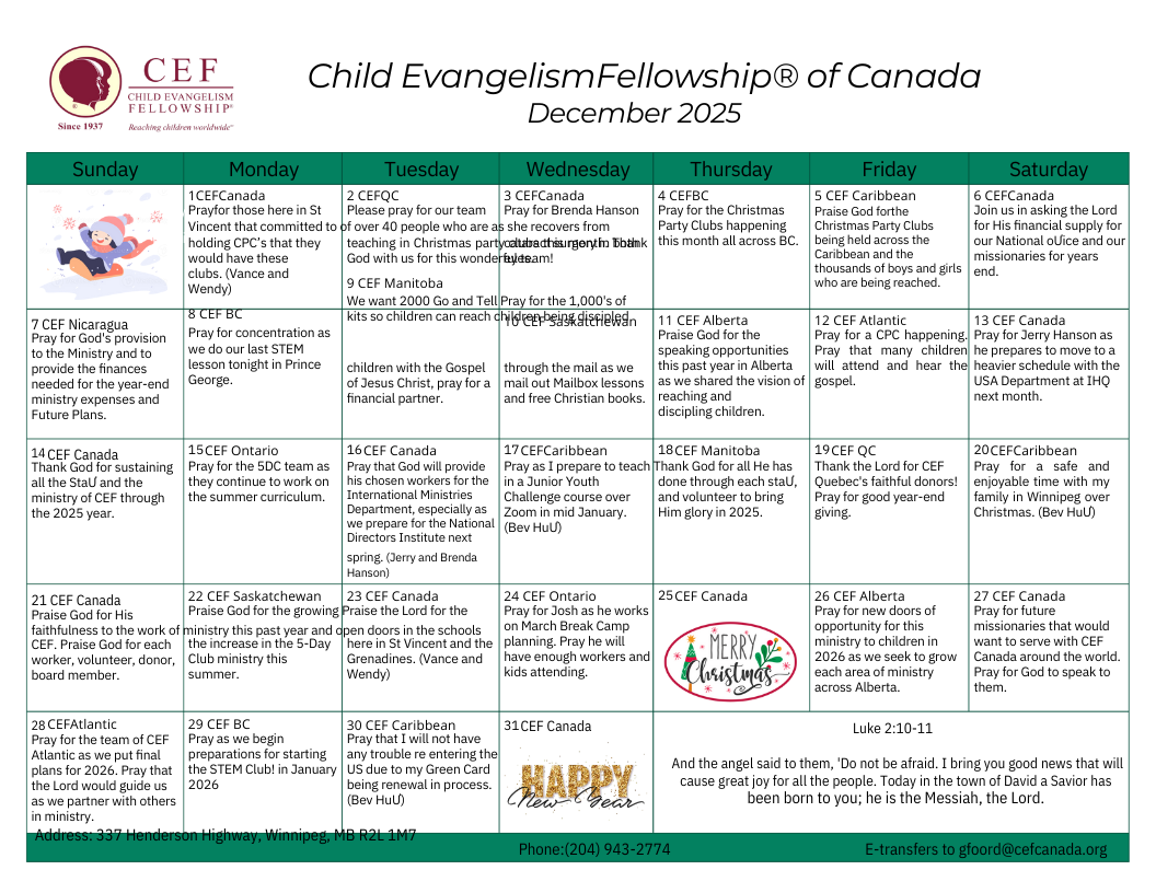 October 2024 Prayer Calendar