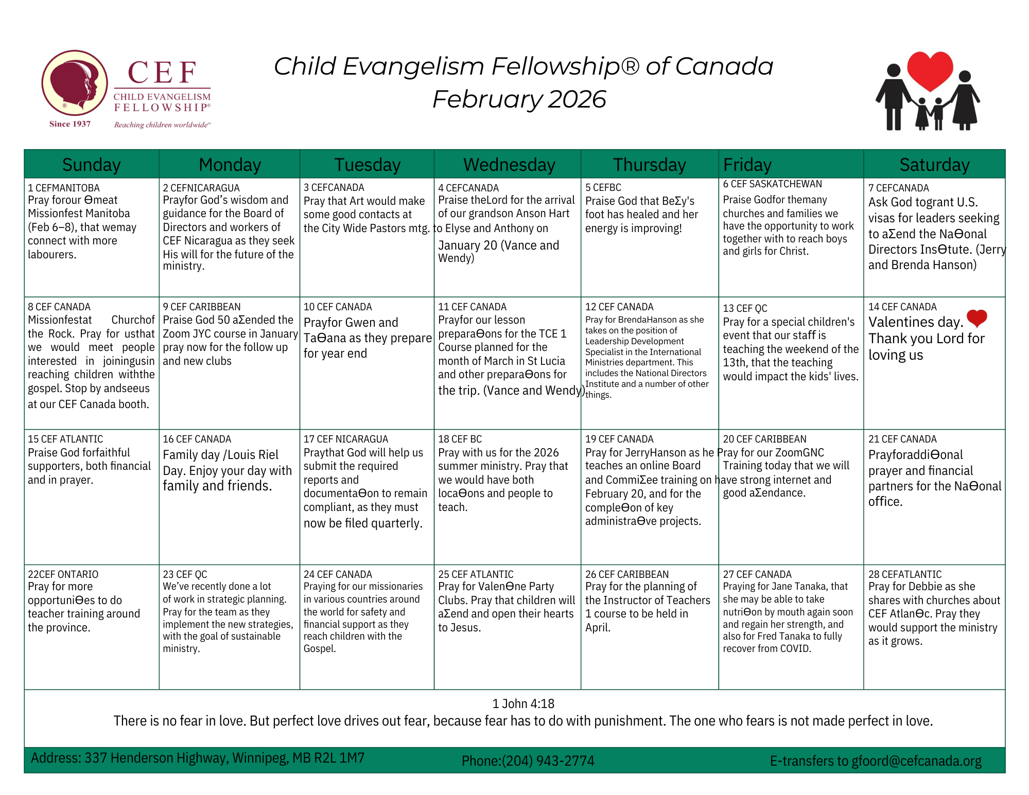 October 2024 Prayer Calendar