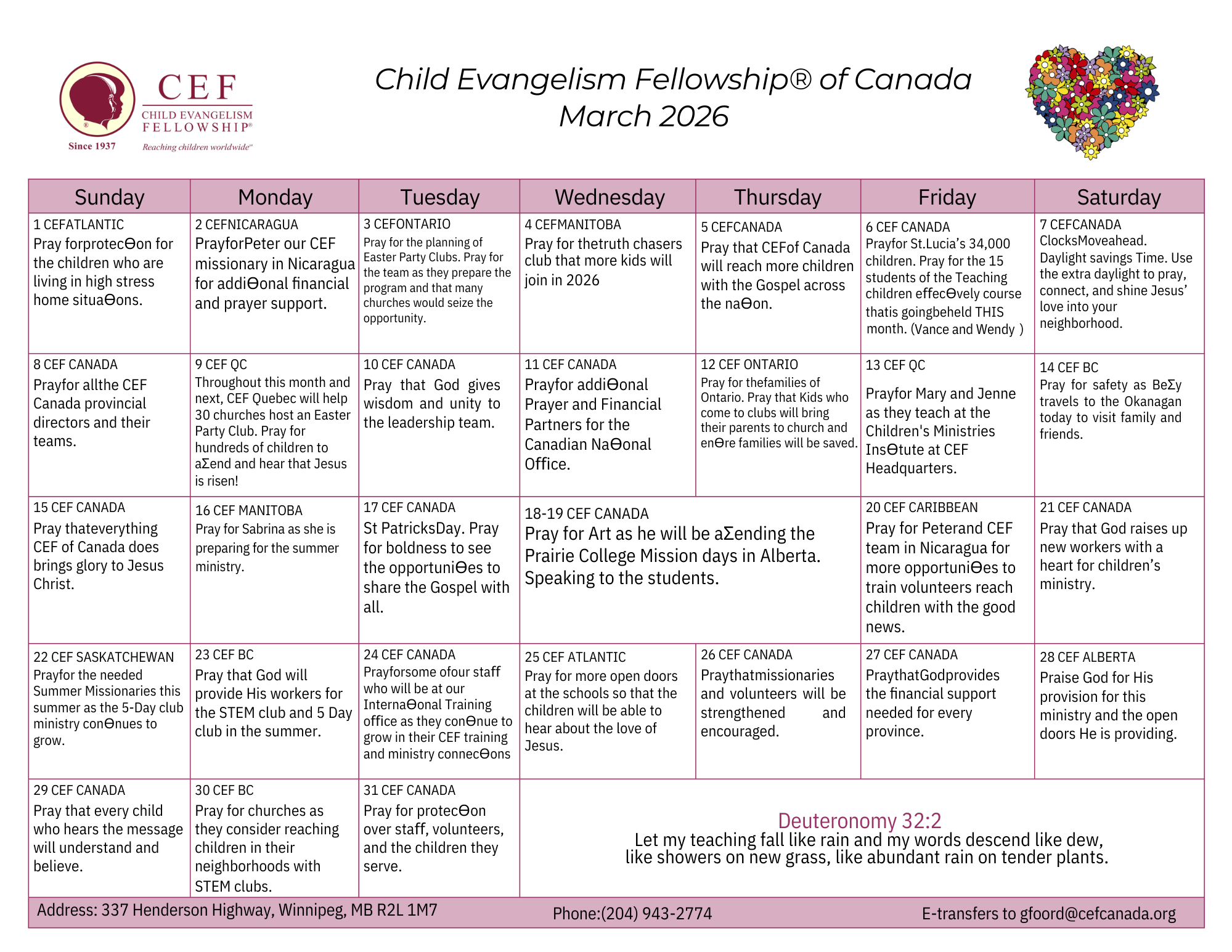 October 2024 Prayer Calendar